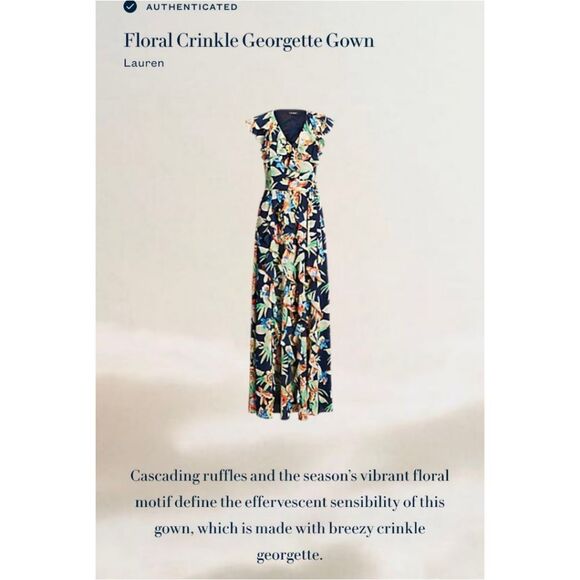 Lauren Ralph Lauren Floral Crinkle Georgette Gown Ruffled Maxi Dress Women's 14 - Picture 4 of 11